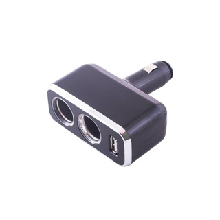 Изображение Разветвитель прикуривателя 2 гнезда + USB SKYWAY Черный предохранитель 5А, USB 2A S02301021