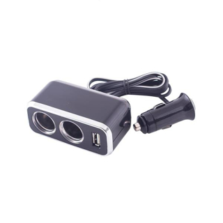 Изображение Разветвитель прикуривателя 2 гнезда + USB SKYWAY Черный, предохранитель 10А, USB 1A S02301016